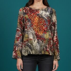 VTG Azi Leopard Print Chiffon Bedazzled Long Sleeve Gothic Blouse